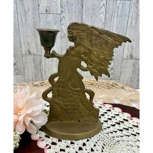 Vintage Brass Angel Candlestick Holder | Woman Brass Candle Holder